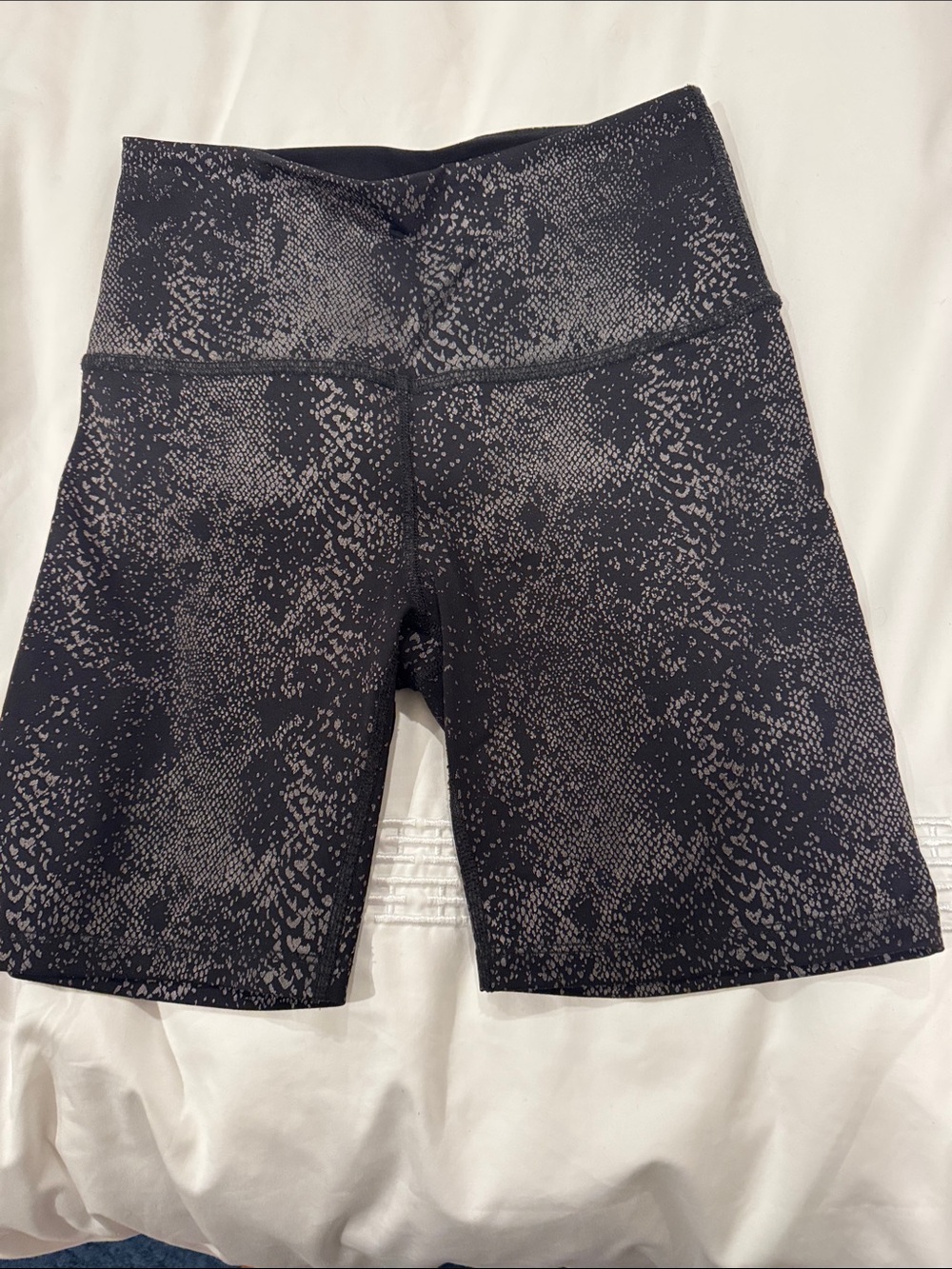 Beyond Yoga Snake-Print High Rise Bike Shorts in Black